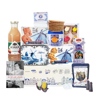 Cadeaupakket -  Holland nr 19 - Pakket met boek "Kookboek Ja, Dát Was Lekker" en diverse Hollandse lekkernijen 
