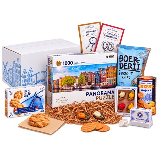 Holland Puzzelplezier – Hollands cadeaupakket met puzzel & lekkernijen