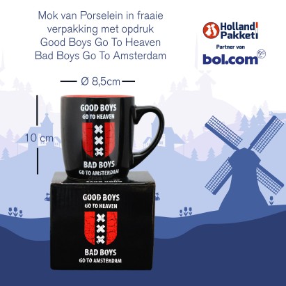 Geschenkset mannen - Cadeau voor man - met Mok Good Boys go to Heaven Bad Boys go to Amsterdam 