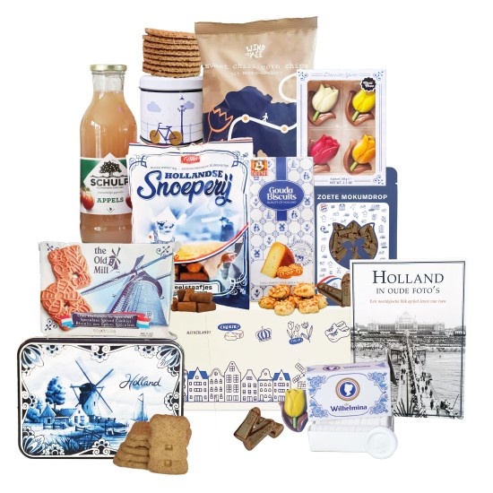 Cadeaupakket - Holland nr 1 - Pakket met diverse Hollandse lekkernijen en cadeautjes Cadeaupakket - Holland nr 1 - Pakket met diverse Hollandse lekkernijen en cadeautjes